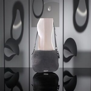 LAUREN Ralph Lauren Crossbody Brown/Gray Suede Logo Hardware SaddleMessenger Bag